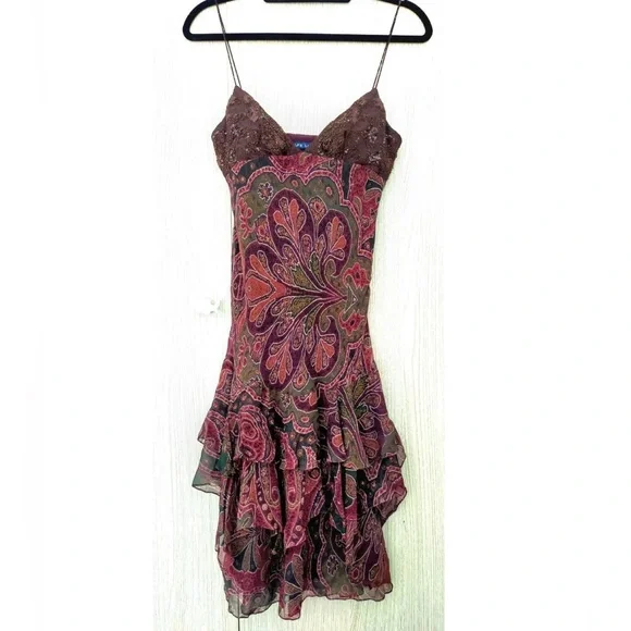 Vintage Ralph Lauren Silk Beaded Dress Flowy Slip Asymmetrical Fairy 90s y2k S 6 - Picture 3 of 12